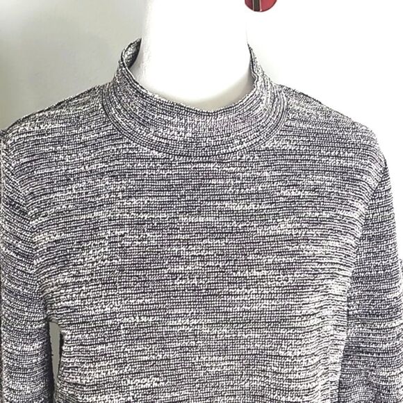 BCBGeneration Black/White Tweed Mini-Dress, Mock Turtleneck, Ruffle Sleeves, Med - Picture 5 of 11